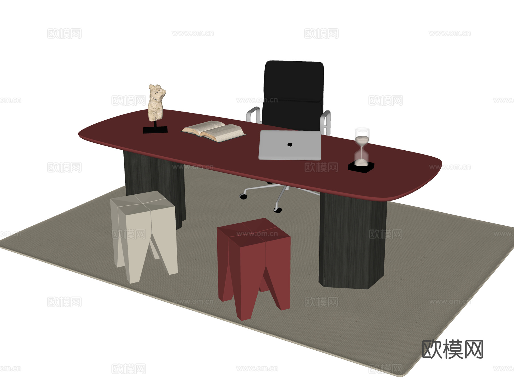 现代书桌椅 凳子 书桌su模型