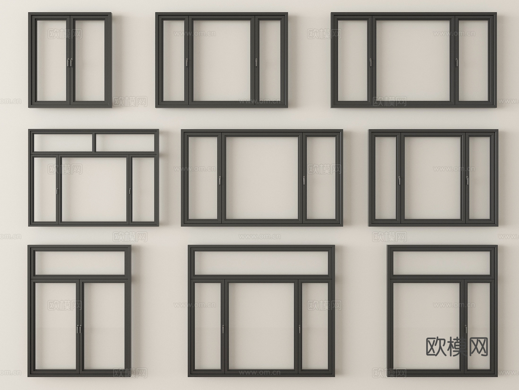 现代窗户组合 平开窗 落地窗 阳台窗su模型