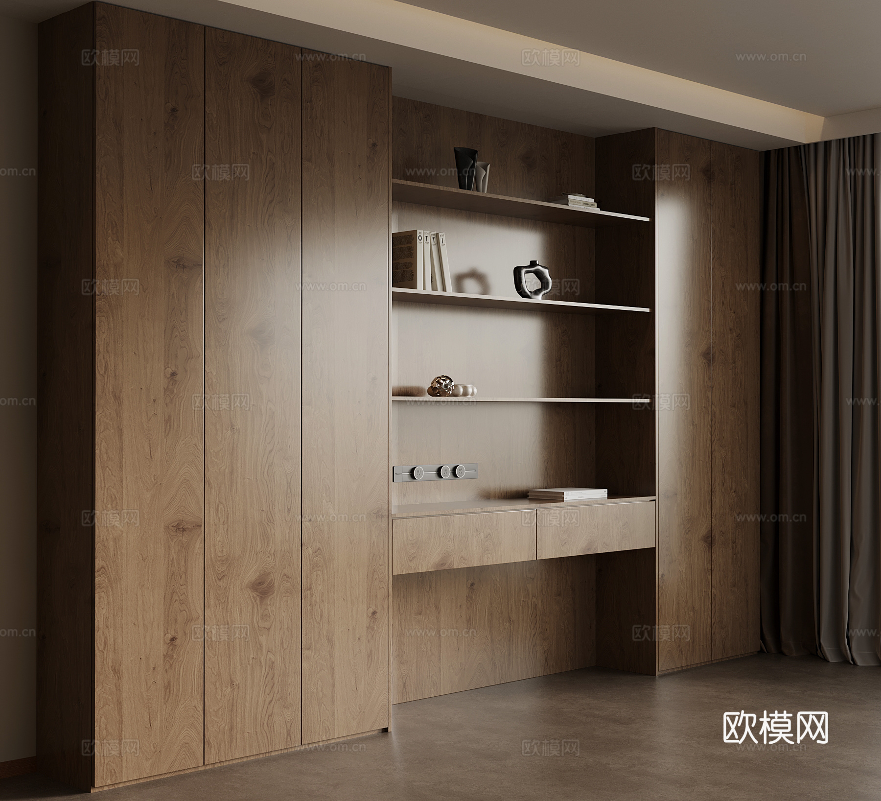 现代中古风书柜 置物柜 装饰柜su模型