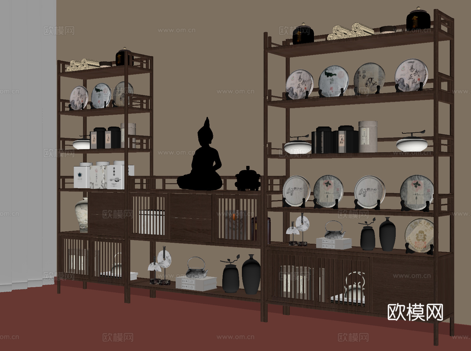新中式茶柜 博古架su模型