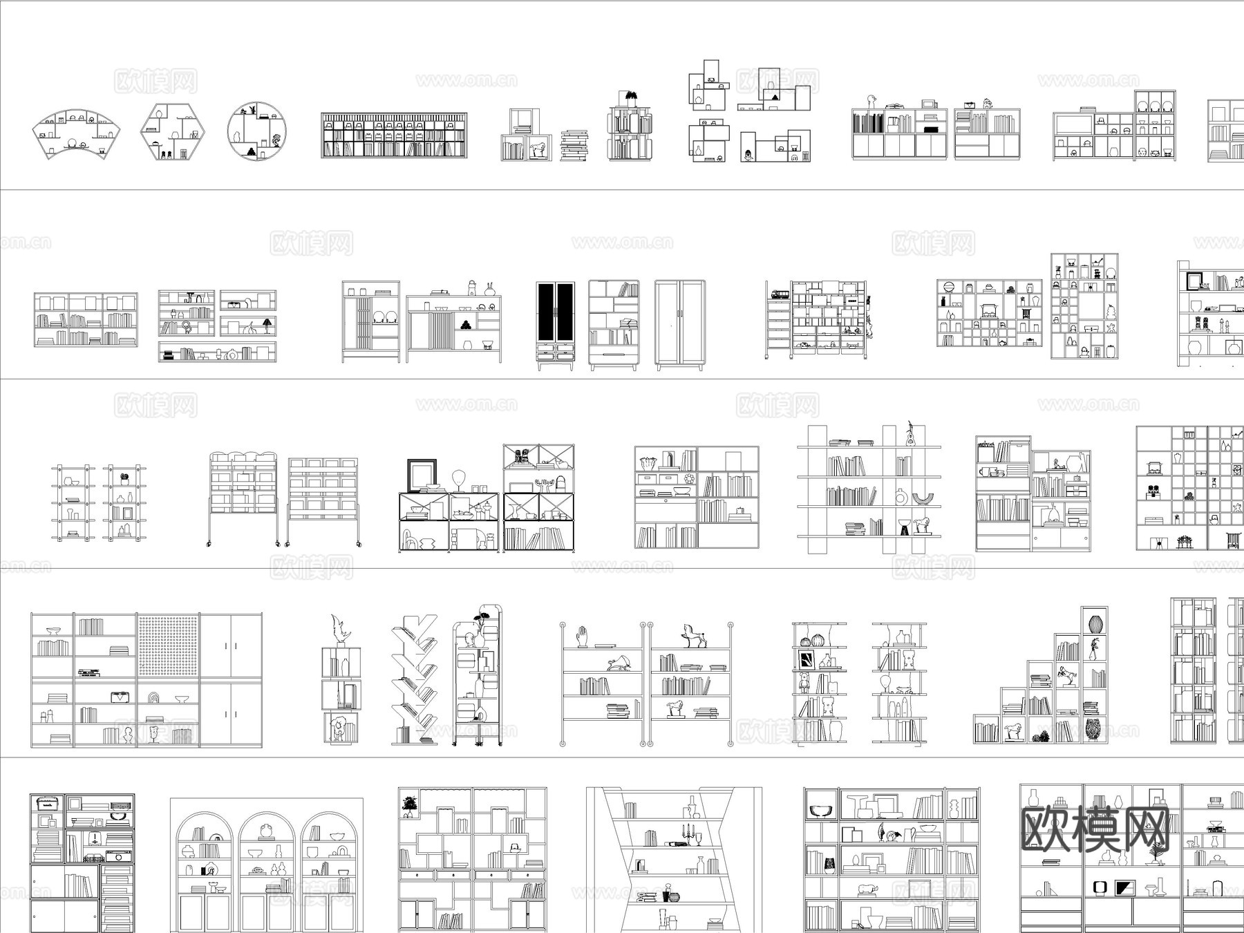 2026年最新书柜置物架储物柜酒柜书架CAD图库cad施工图