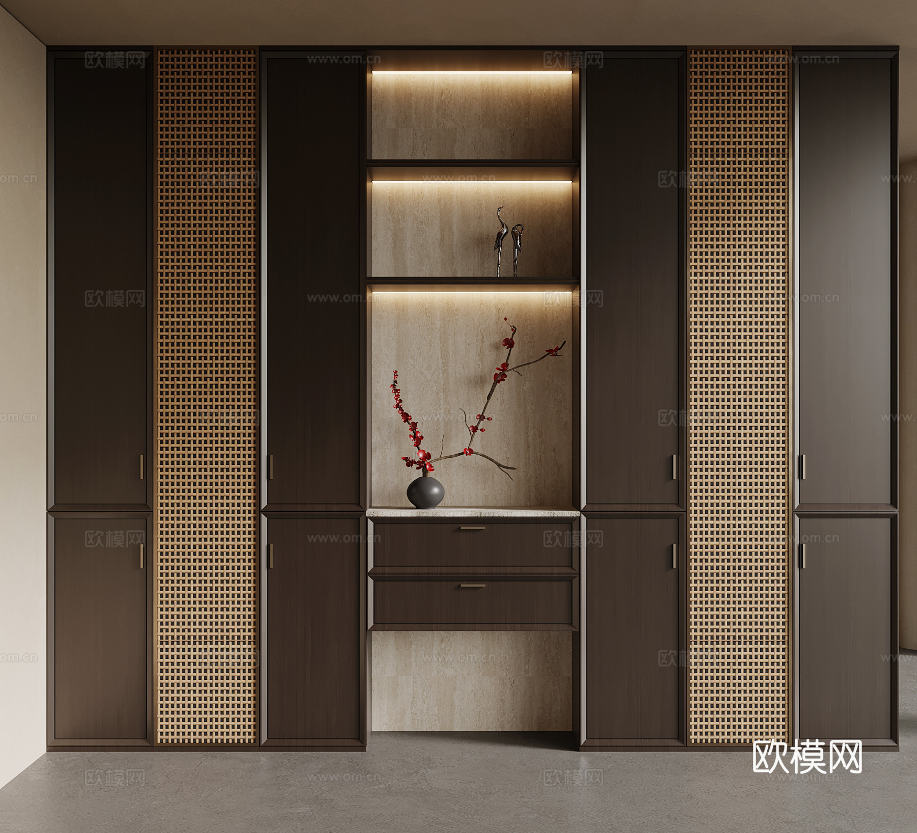 新中式玄关柜 入户装饰柜su模型