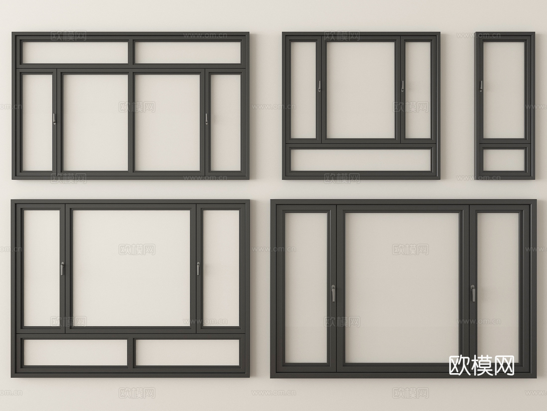 现代窗户组合 平开窗 落地窗 阳台窗su模型