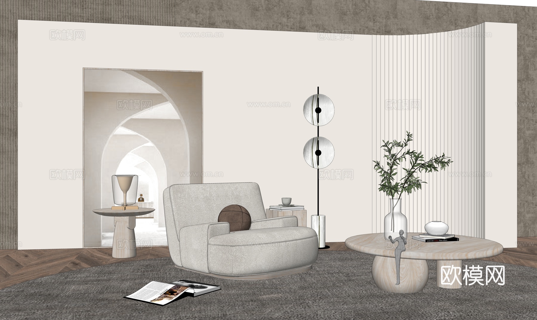 休闲单人沙发组合su模型