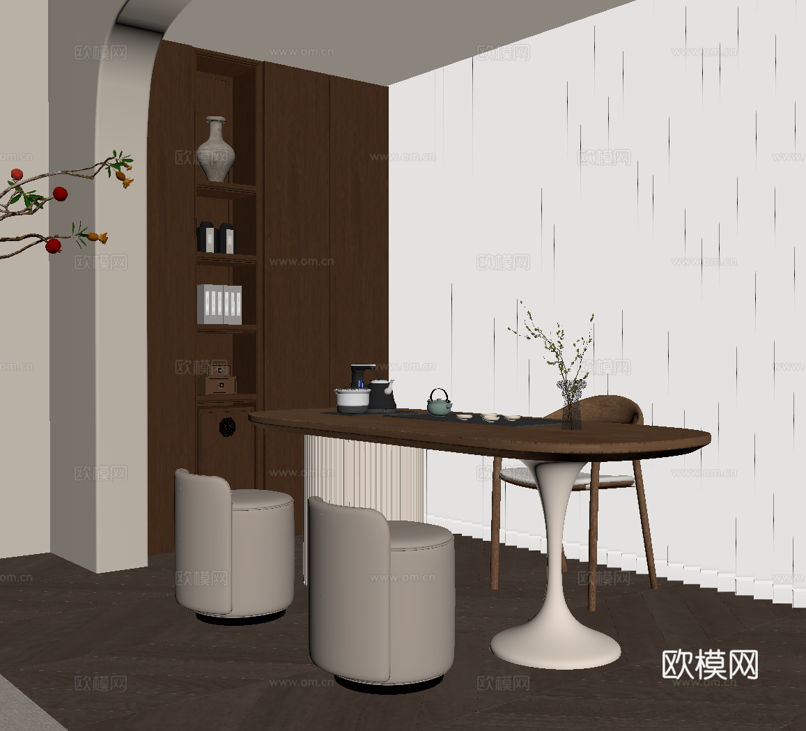 新中式小茶台su模型