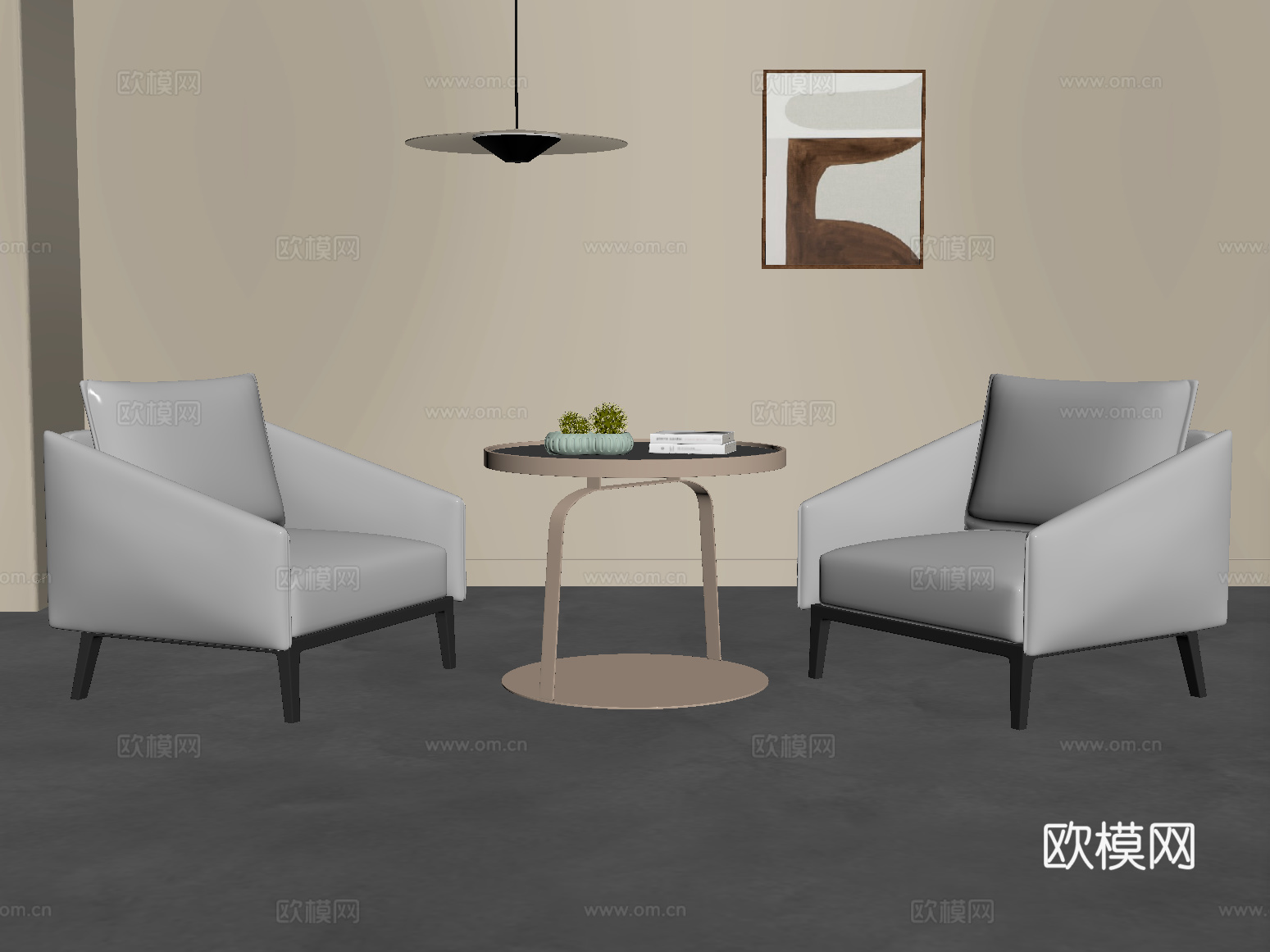 意式洽谈桌椅组合 休闲桌椅 休闲椅 沙发椅 皮革 吊灯su模型
