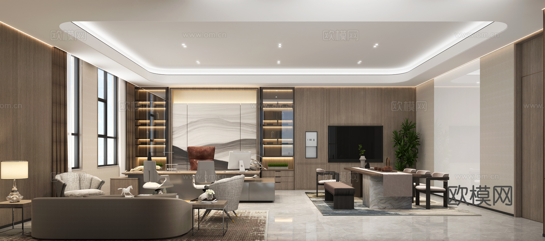 现代经理办公室 办公桌椅 沙发茶几组合 办公用品 会客区3d模型