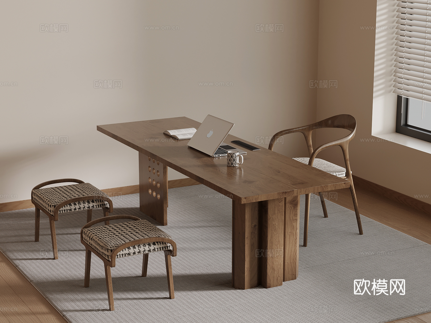 中古风书桌椅su模型