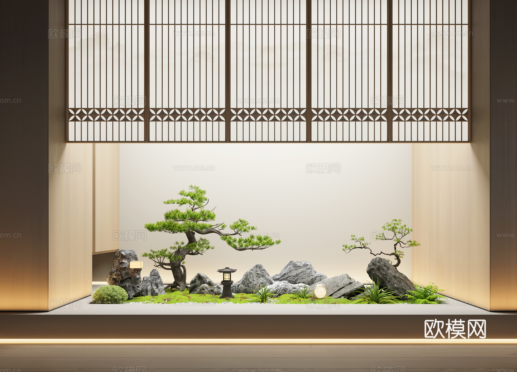 新中式禅意室内景观 植物景观 绿植景观 景观造景 天井景观su模型