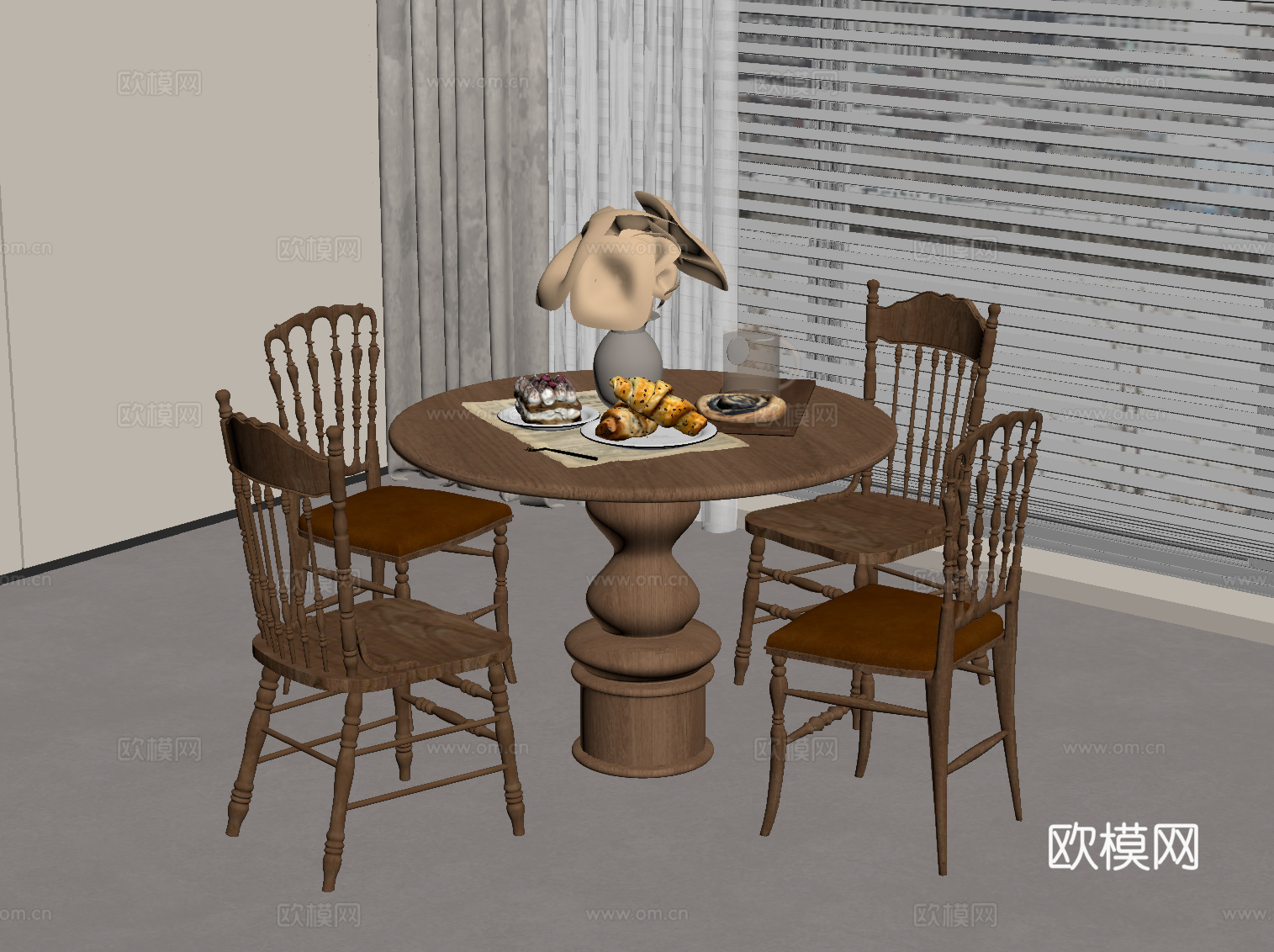 中古风餐桌椅su模型