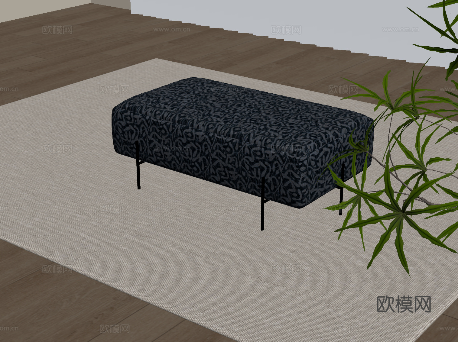 现代床尾凳 布艺换鞋凳su模型