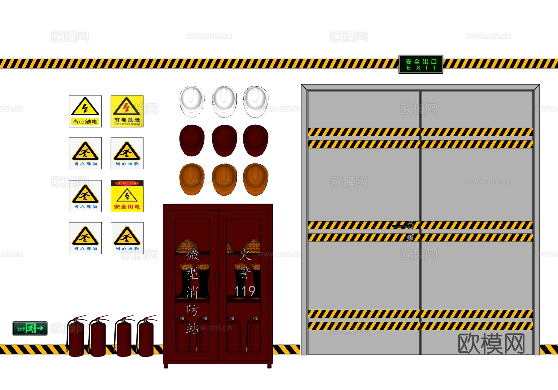 现代消防设备 消防门su模型