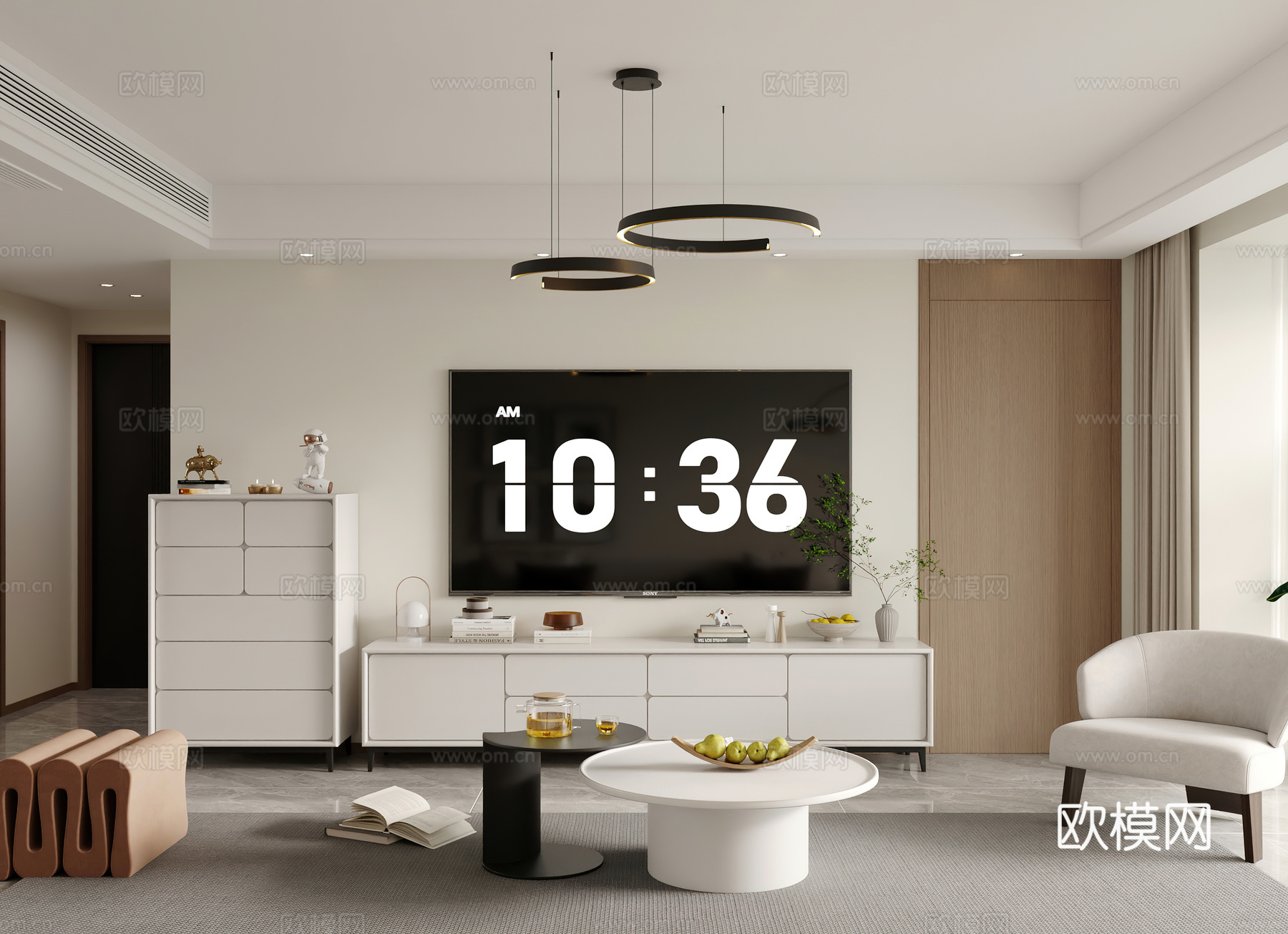 现代客餐厅 开放厨房 酒柜3d模型