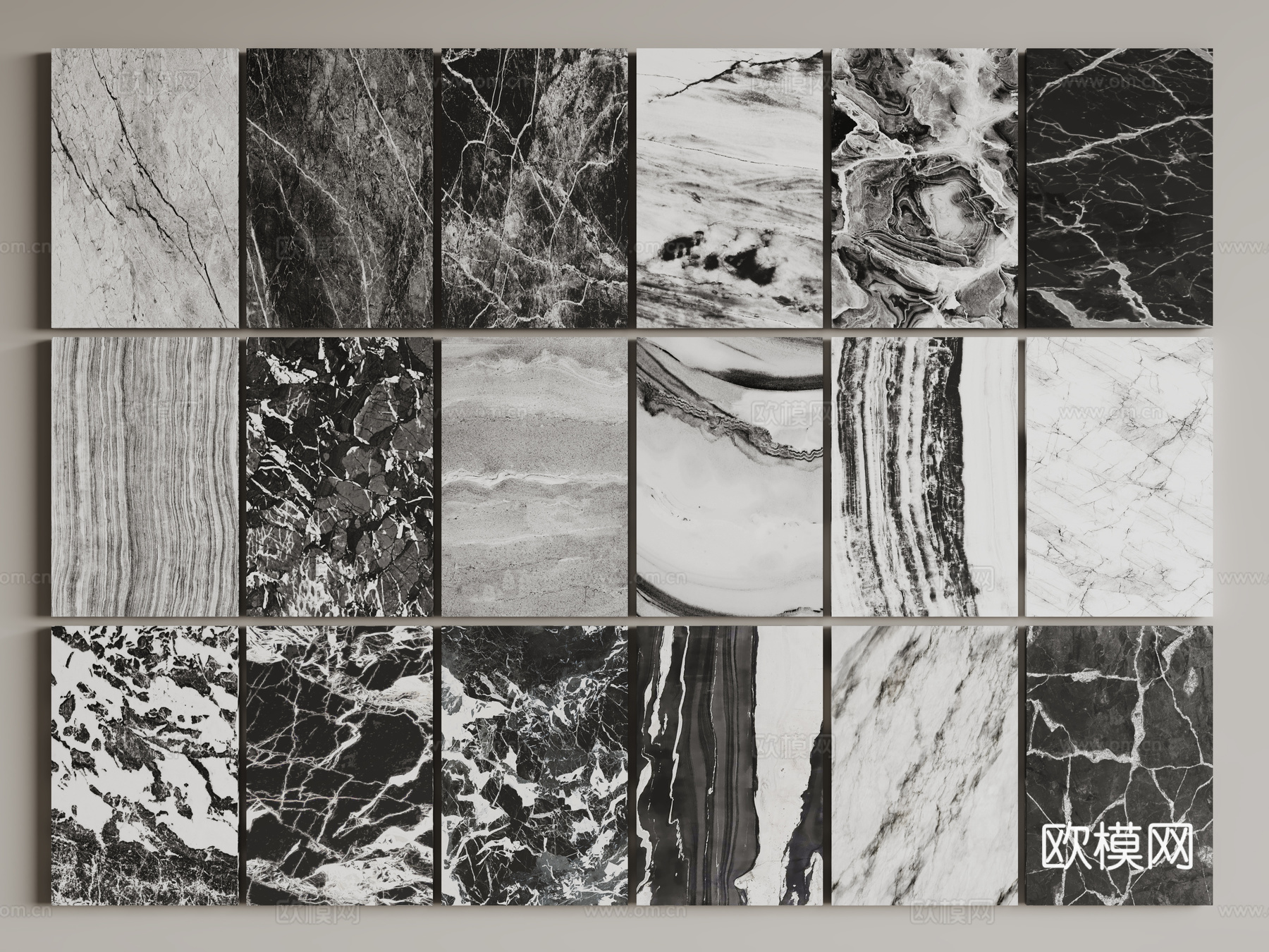 现代黑白石材 黑白条纹大理石 岩石 奢石 黑白纹路石材su模型