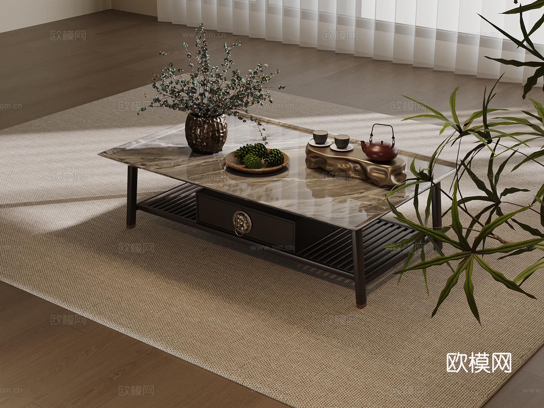 新中式茶几su模型