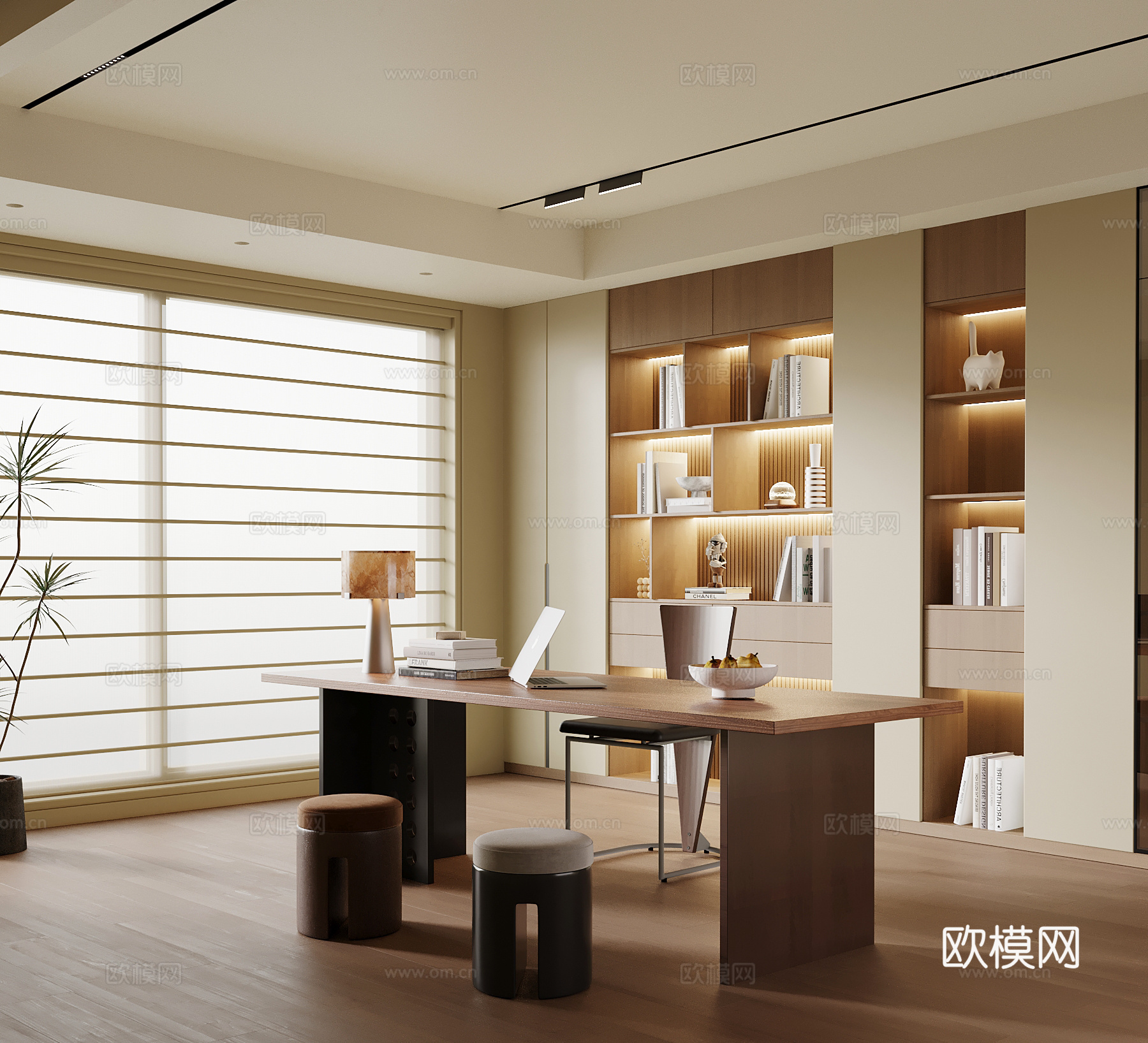 中古风书桌 书柜su模型