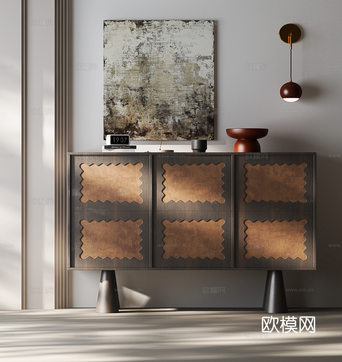 现代中古玄关柜 现代中古边柜 现代复古斗柜 装饰柜3d模型下载