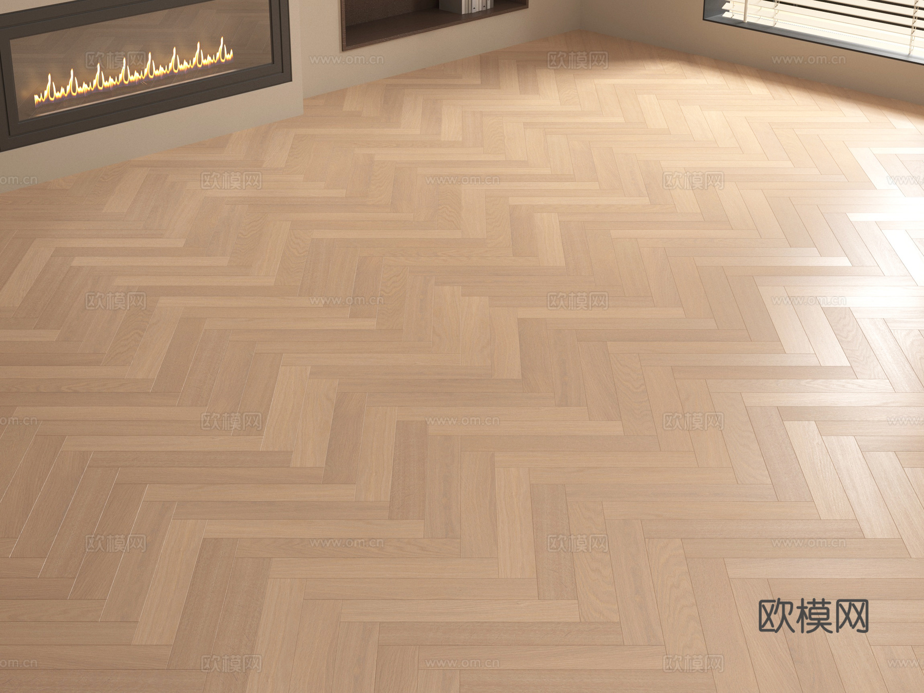 现代奶油风木地板 木纹地板 人字拼su模型