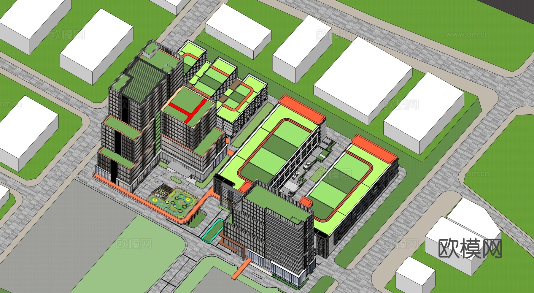 现代办公产业园区 智能制造产业园 研发厂房su模型