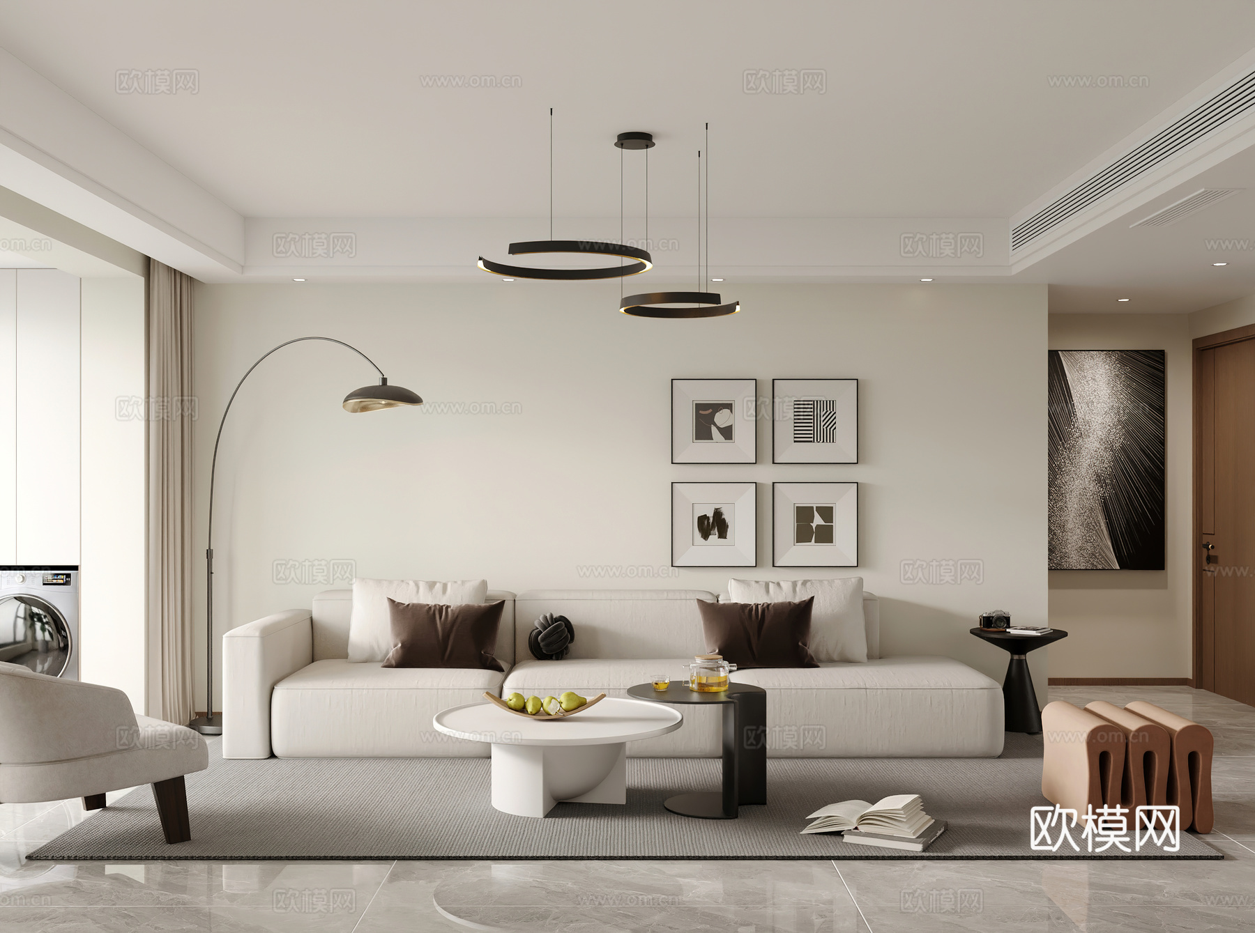 现代客餐厅 开放厨房 酒柜3d模型