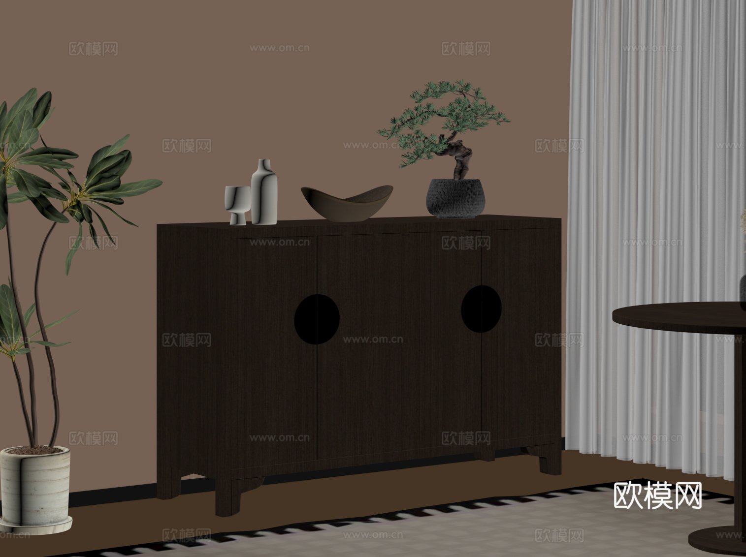 新中式玄关柜 边柜su模型