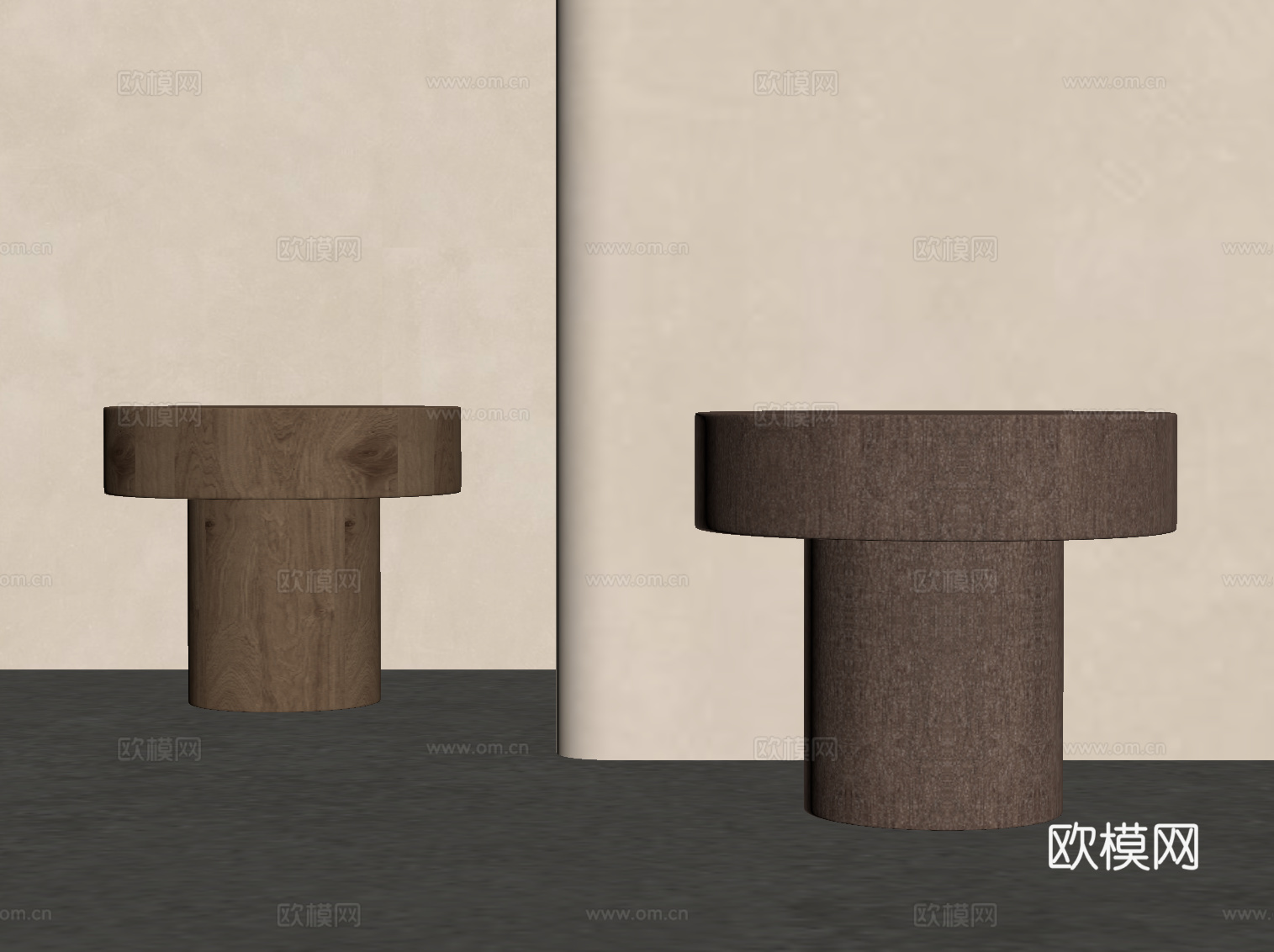 现代中古风沙发凳 实木圆凳su模型