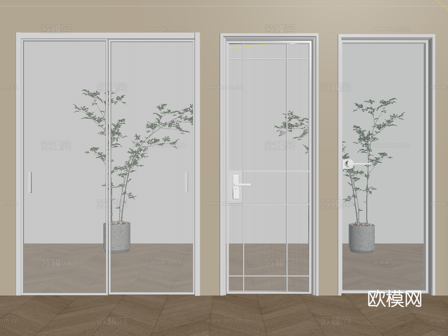 现代玻璃门 单开门 推拉门 厨卫门 长虹玻璃门su模型