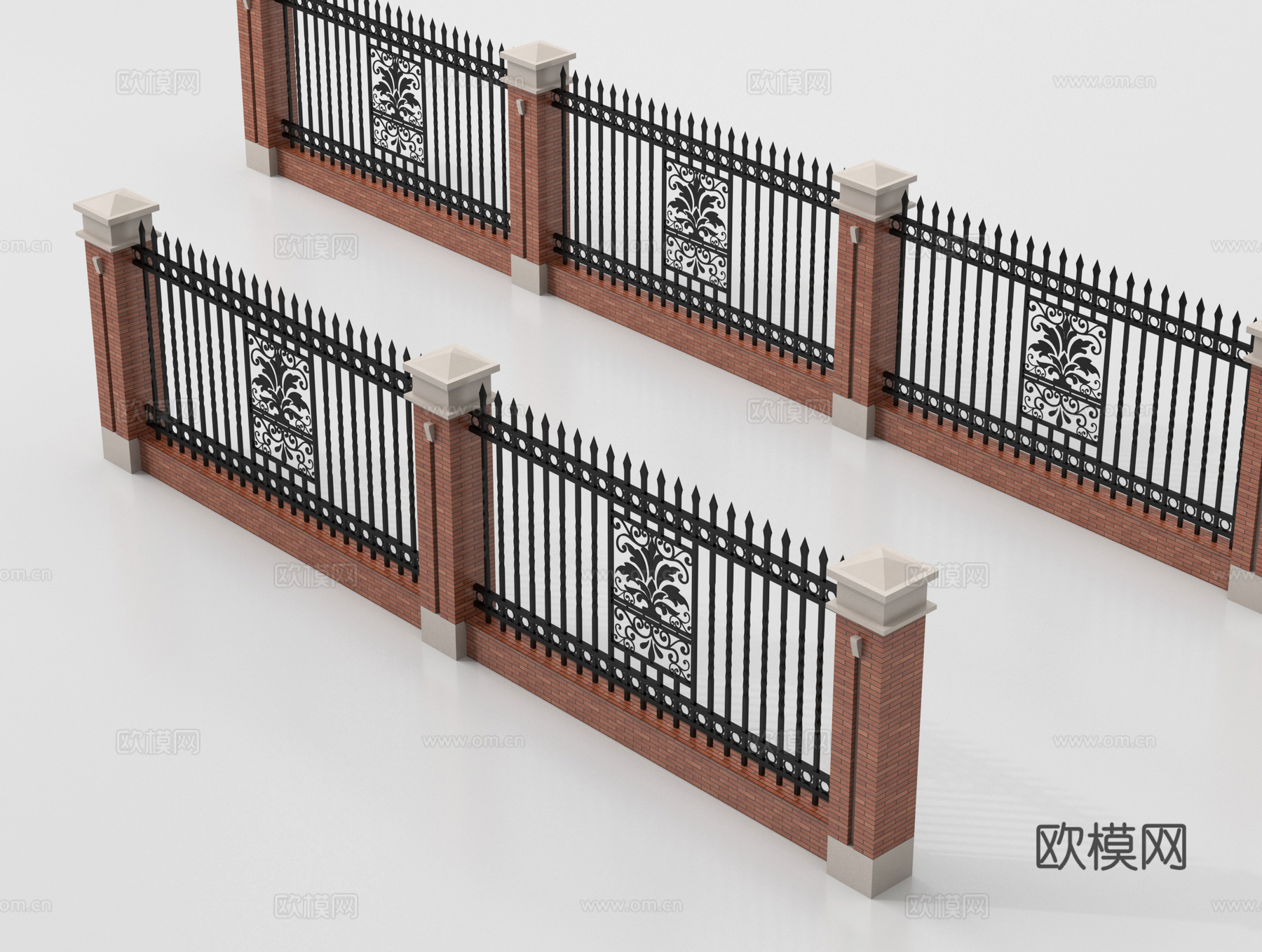 欧式围栏护栏 围墙 别墅围墙 小区围墙 护栏构件su模型