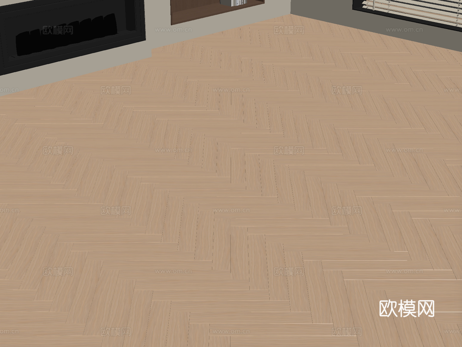 现代奶油风木地板 木纹地板 人字拼su模型