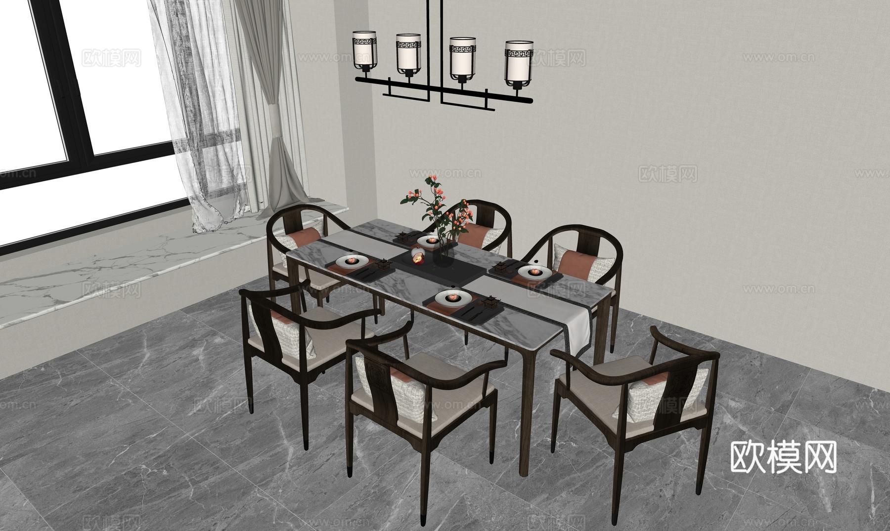 现代新中式餐厅su模型