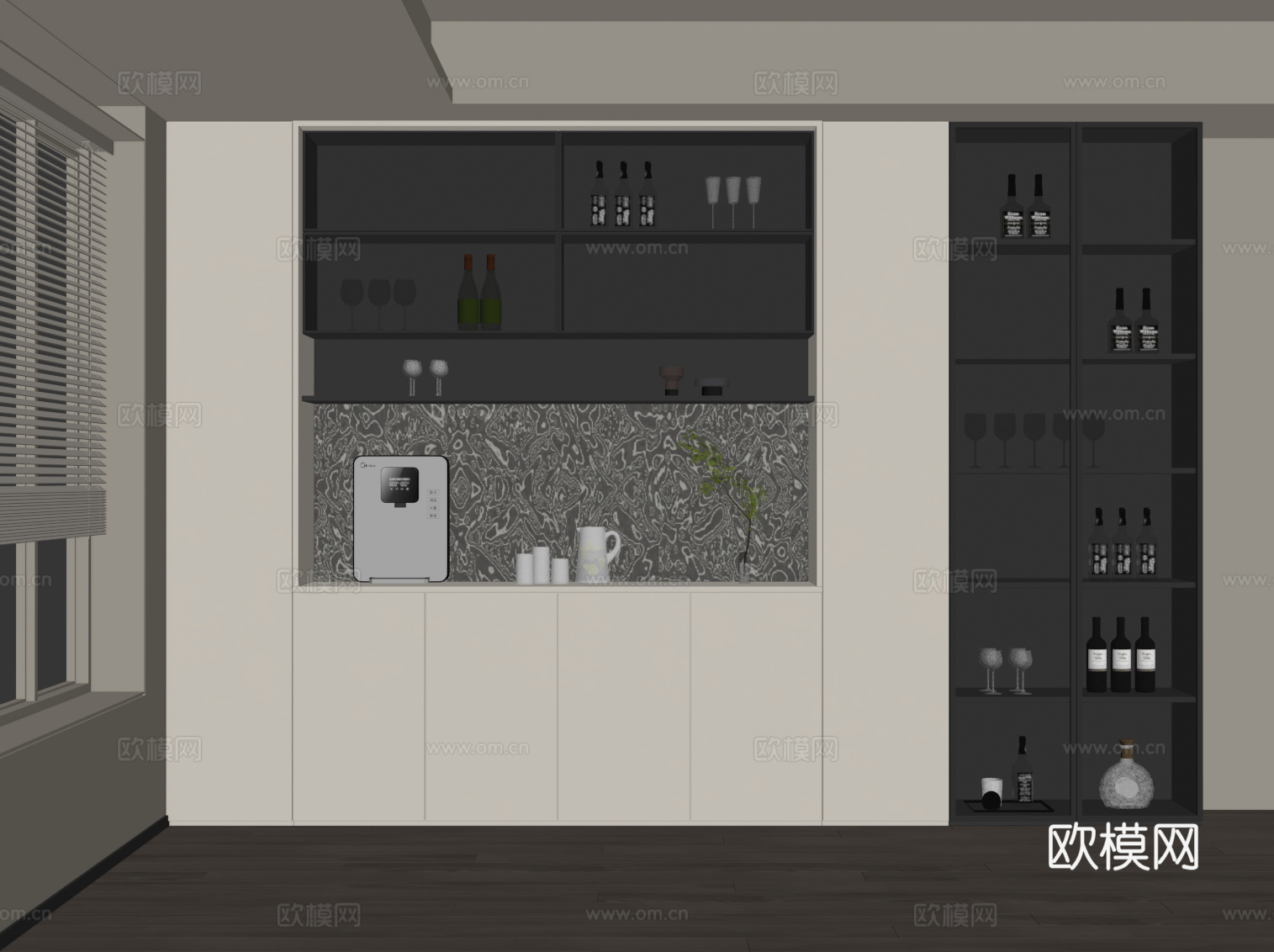 现代意式酒柜 餐边柜su模型
