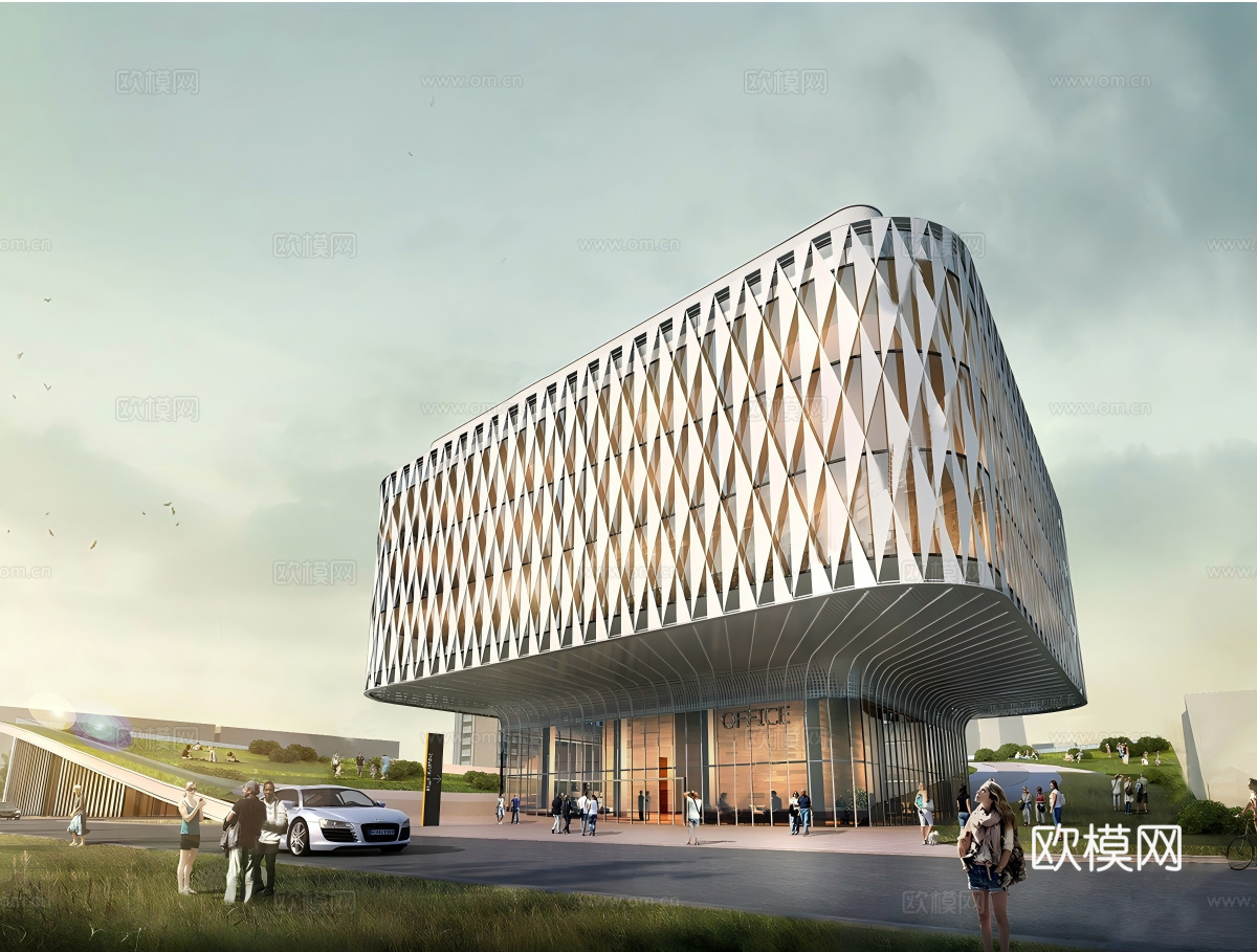 现代多层办公楼 异型写字楼建筑su模型