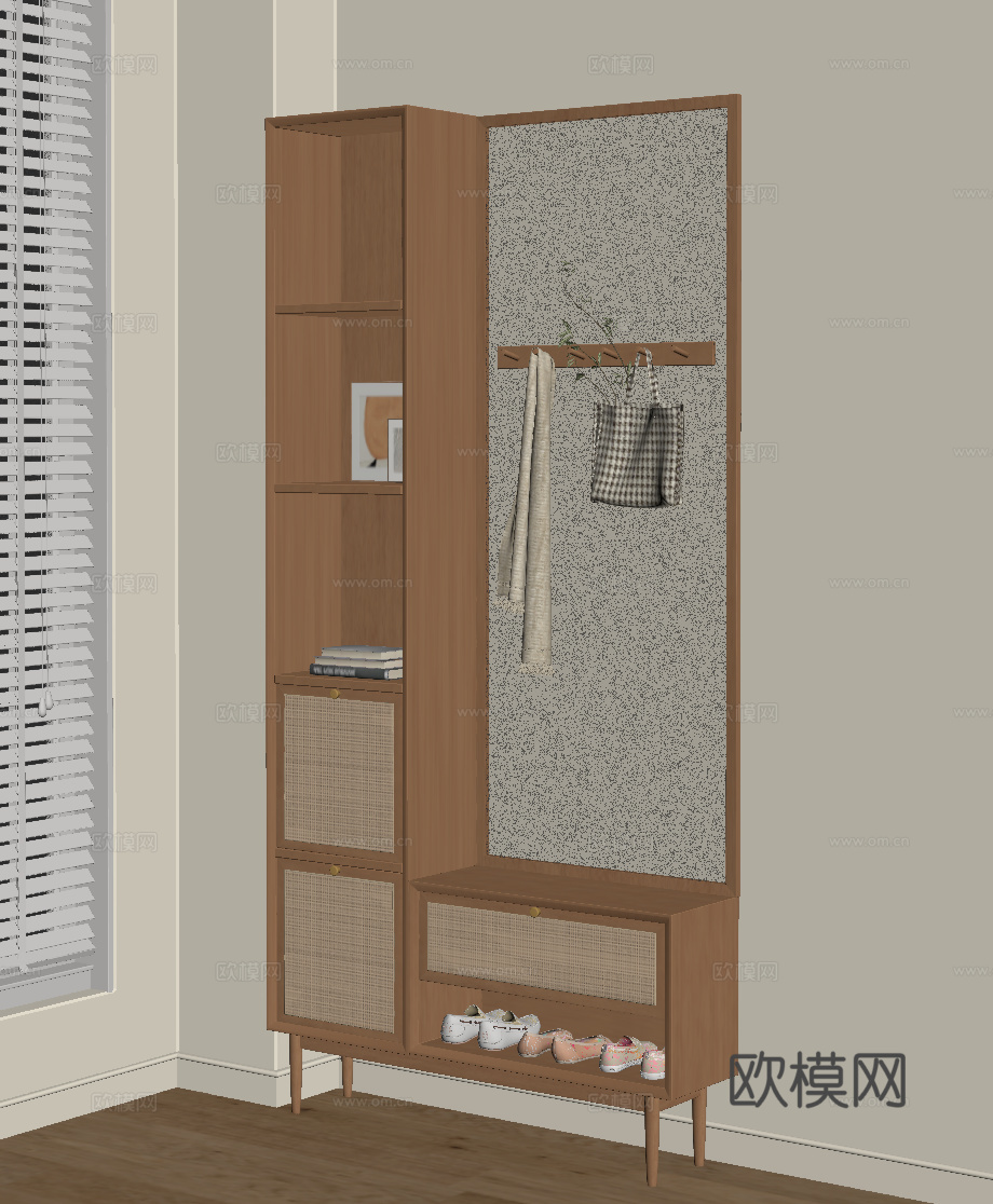 中古风玄关柜 鞋柜 边柜su模型