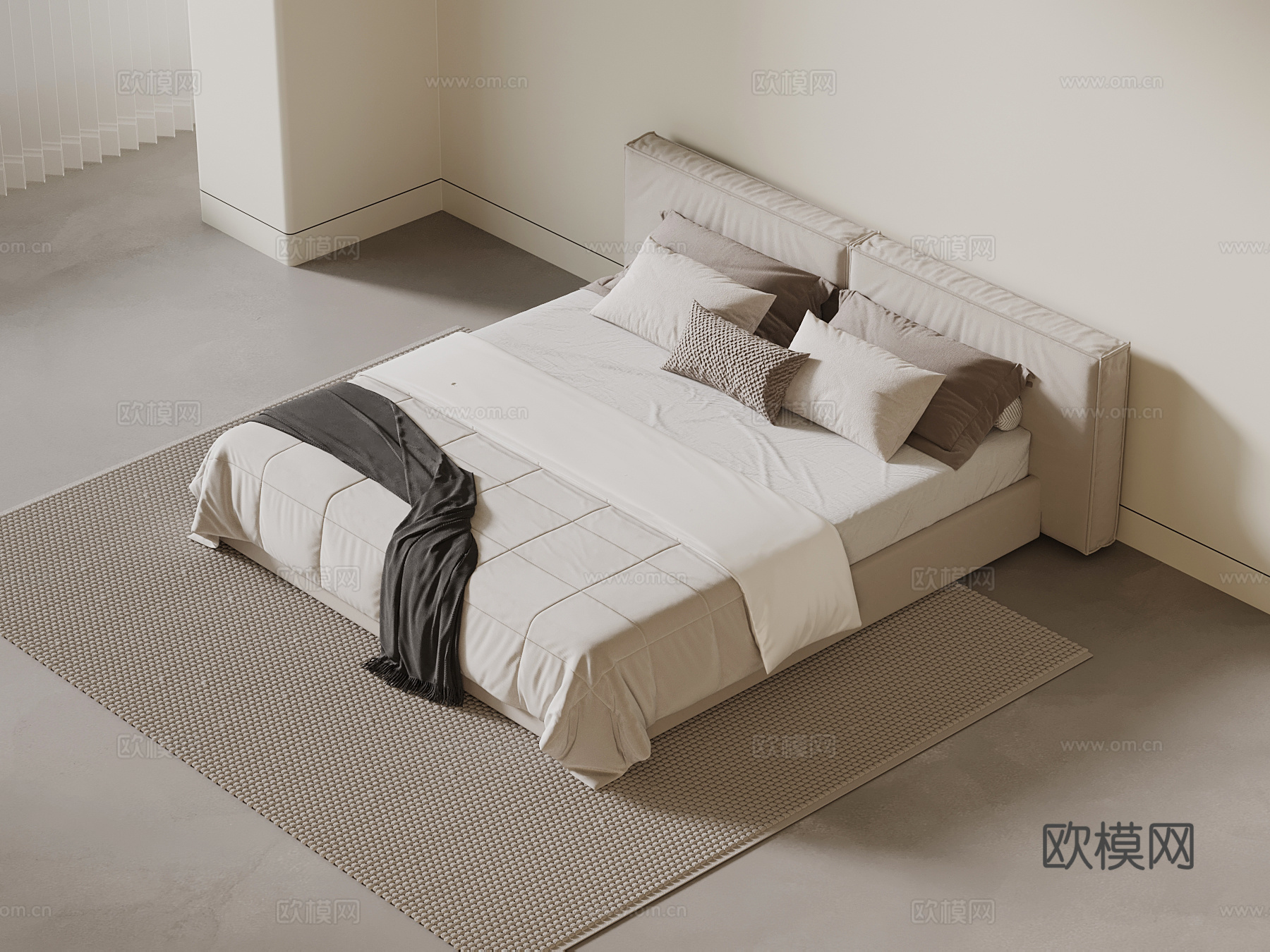 现代双人床su模型