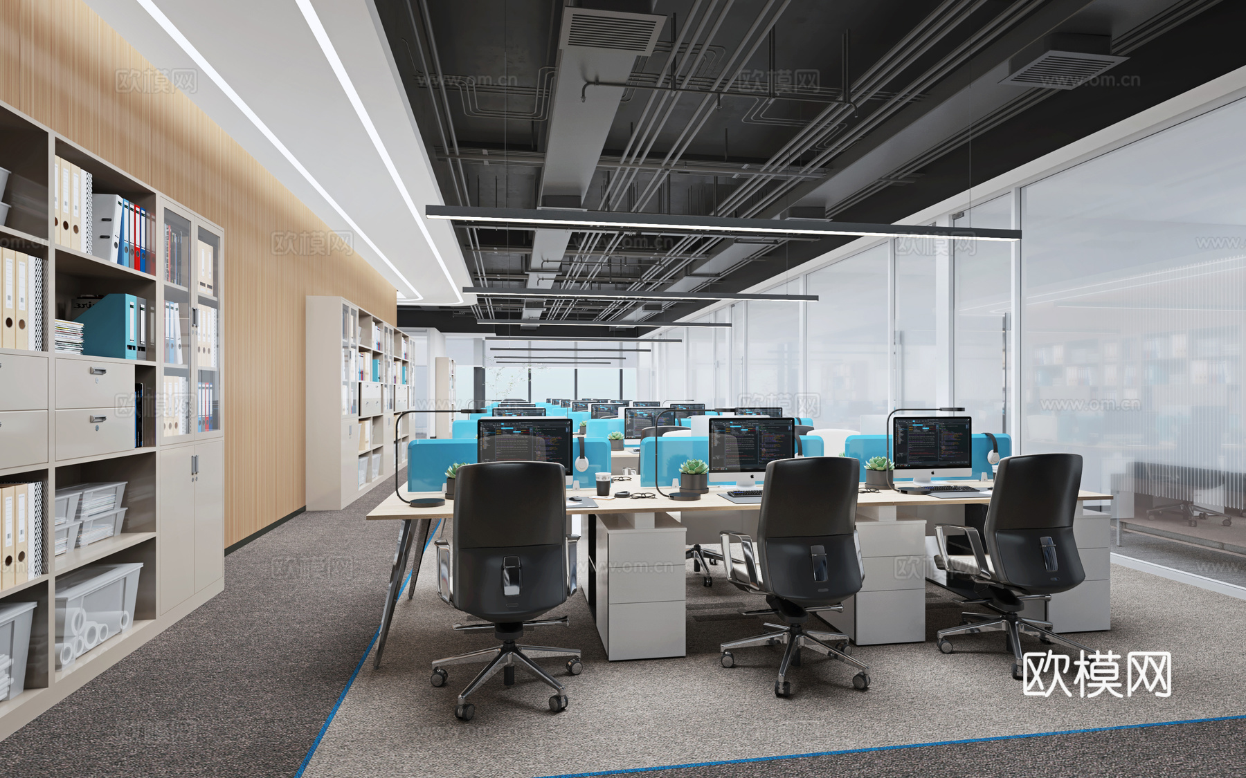 现代办公室 员工办公室 OA办公室 敞开办公室 办公柜子3d模型