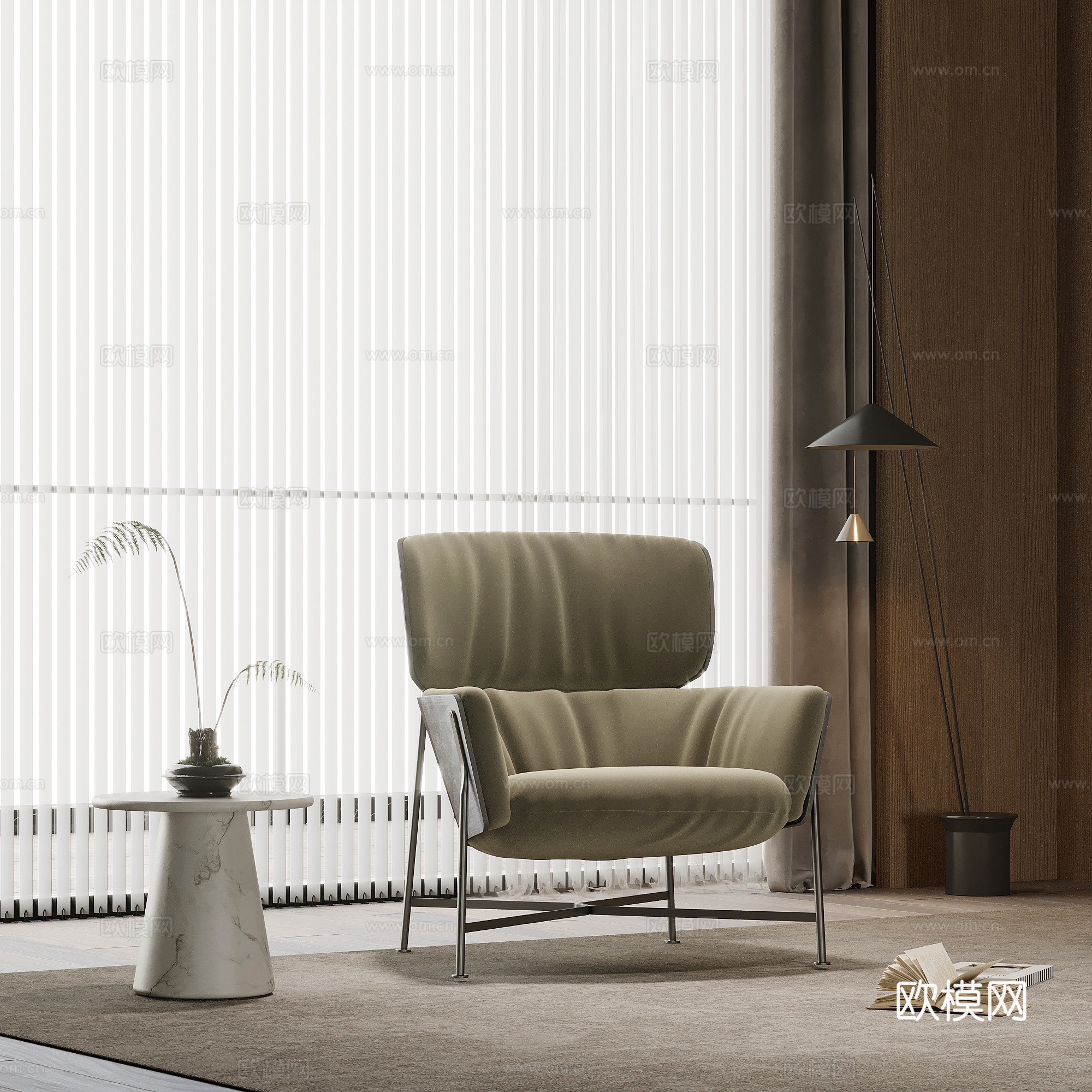 现代休闲椅 边几 落地灯su模型