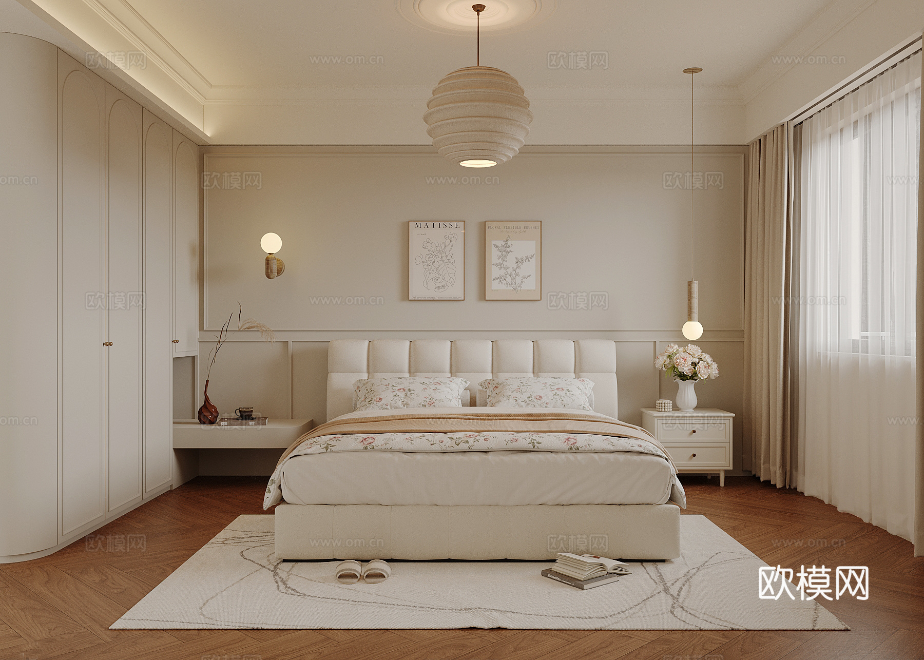 法式卧室 双人床 衣柜su模型