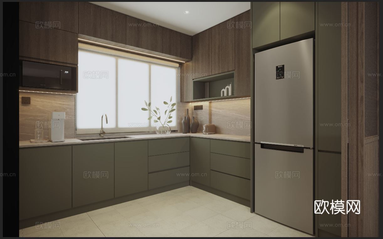 现代中古风客厅su模型