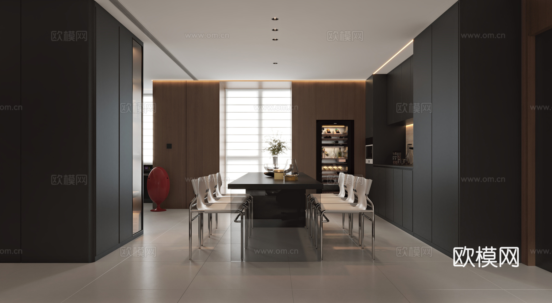 现代意式客餐厅3d模型下载（渲染图1）