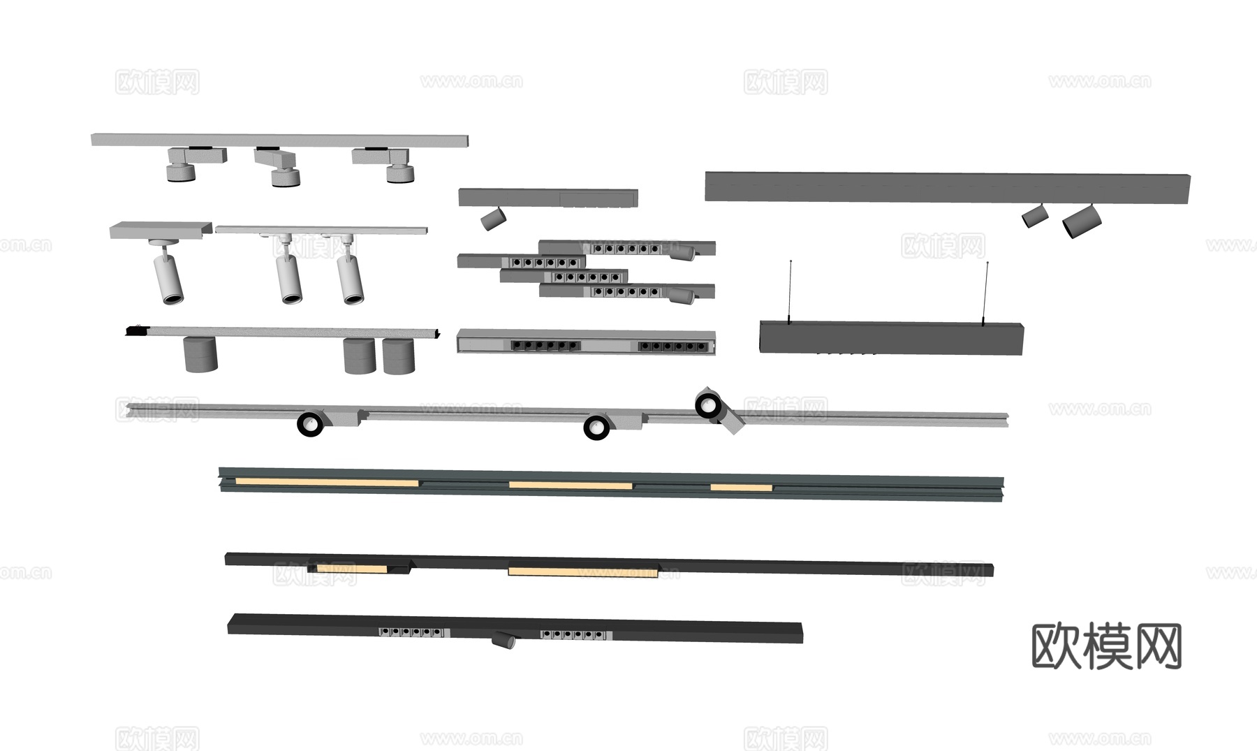 磁吸灯射灯轨道灯筒灯集合su模型