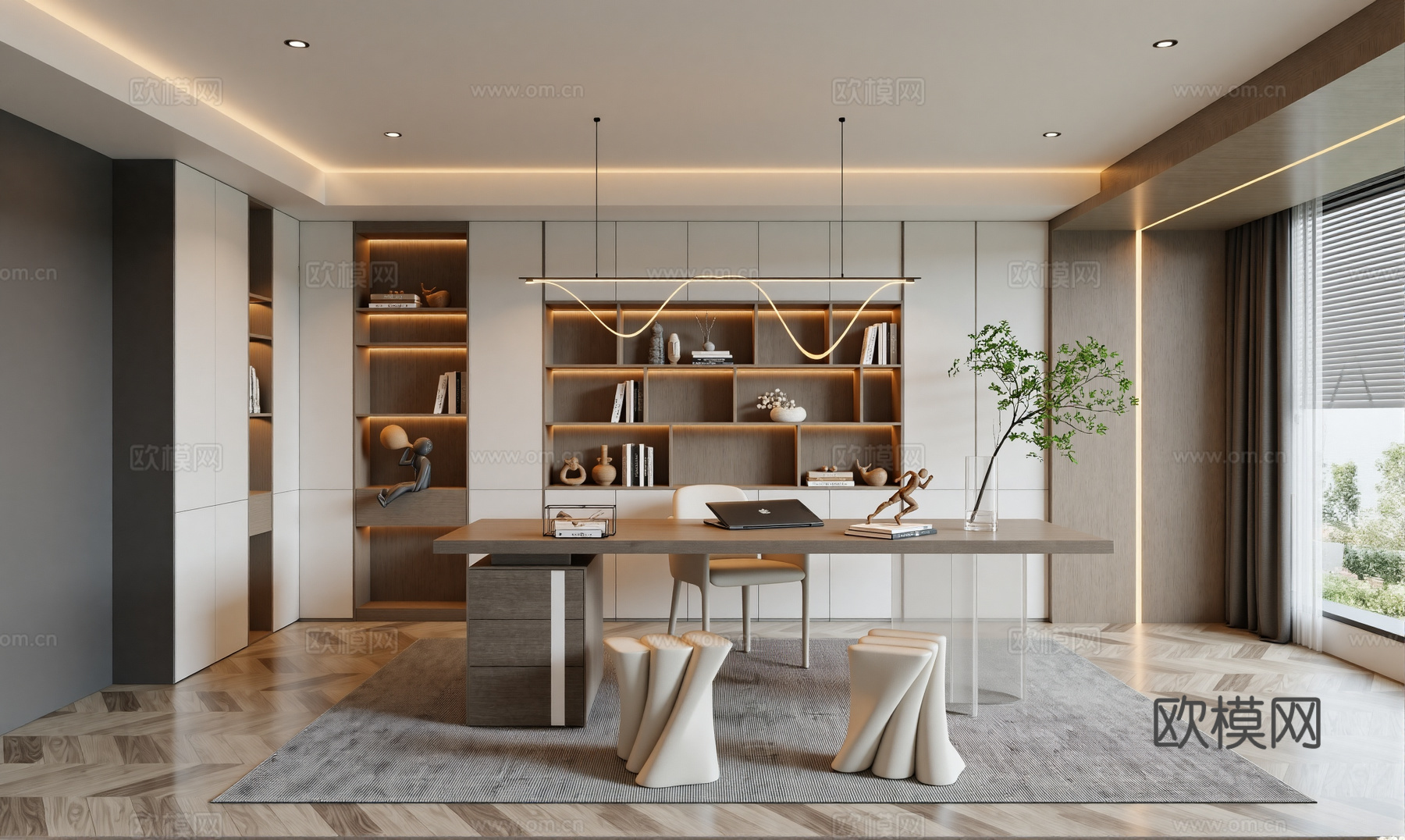 现代网红书房su模型