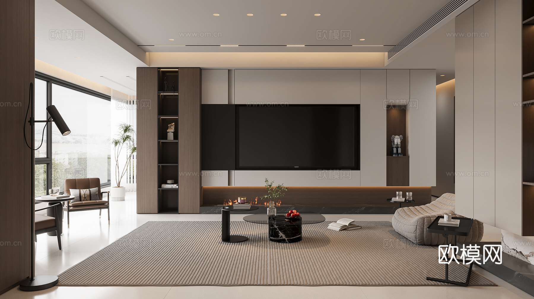 意式轻奢简约客餐厅3d模型下载（渲染图1）