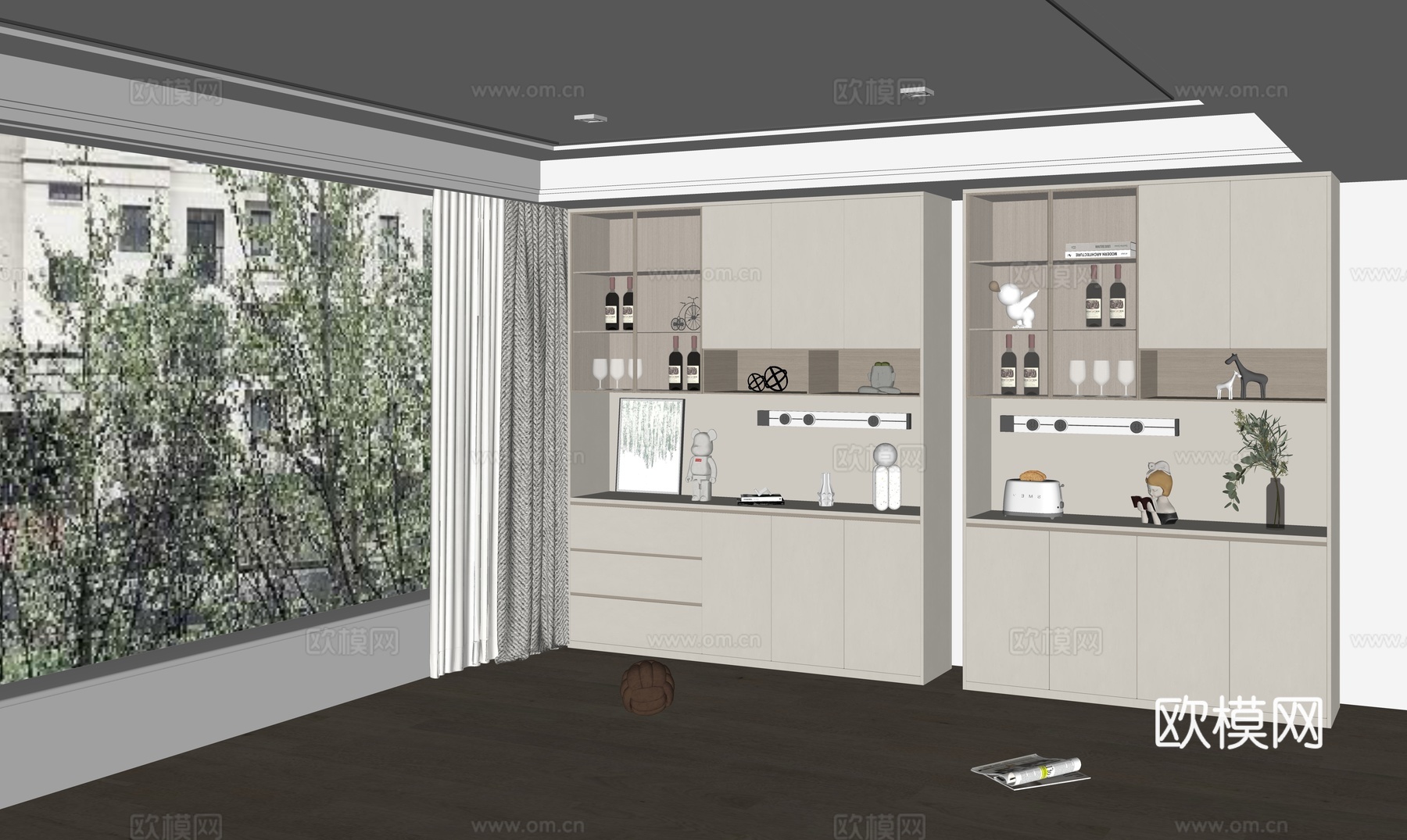 现代餐厅餐边柜su模型