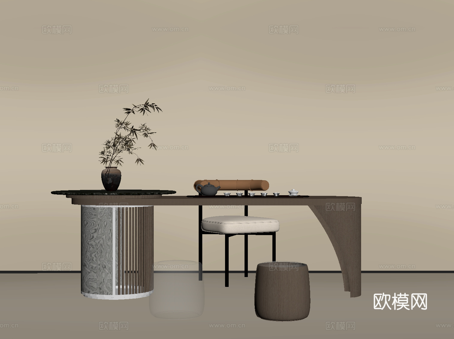 现代茶桌椅 茶台su模型