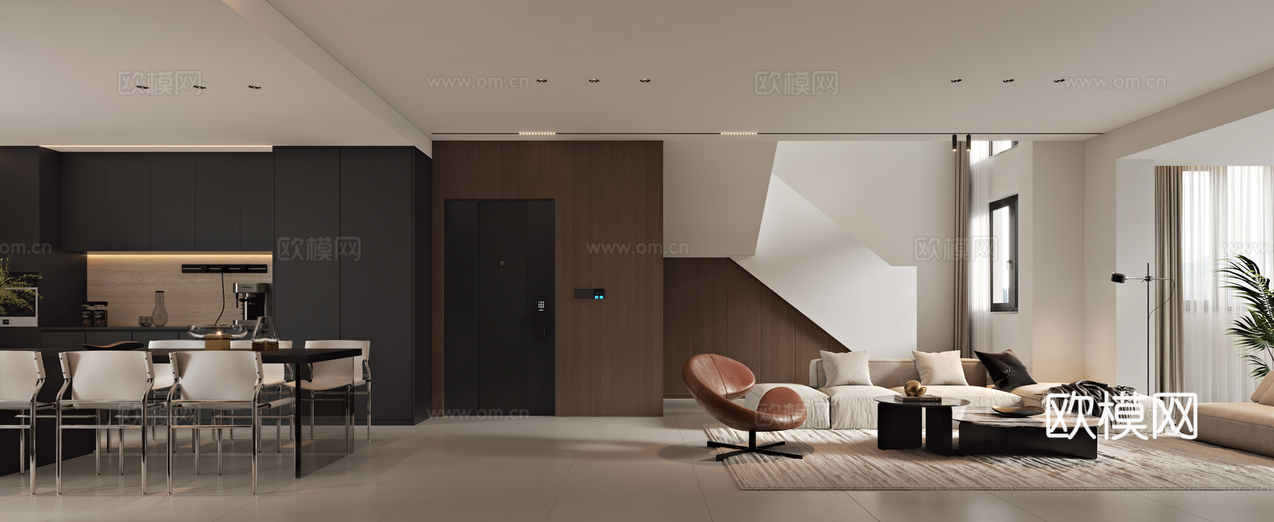 现代意式客餐厅3d模型下载（渲染图3）