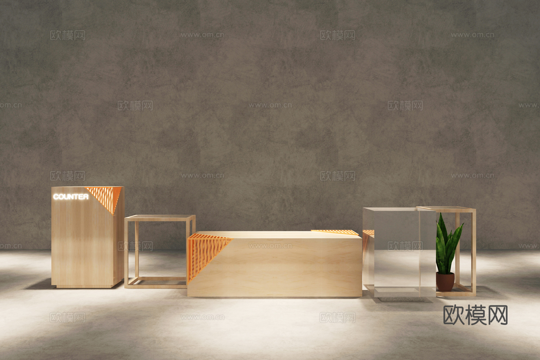 北欧装饰木纹展台3d模型下载