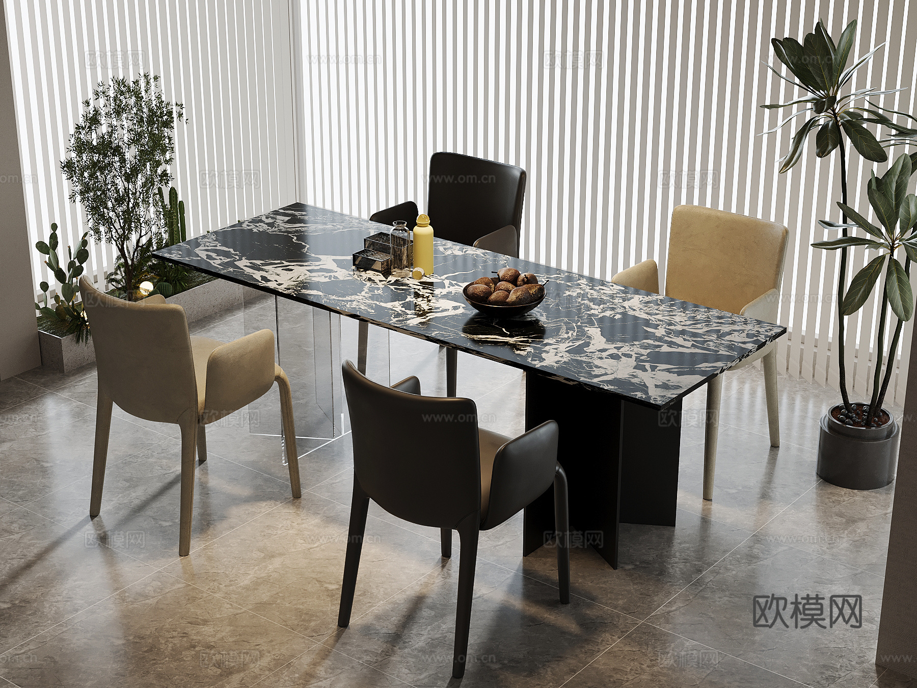 现代意式餐桌椅3d模型