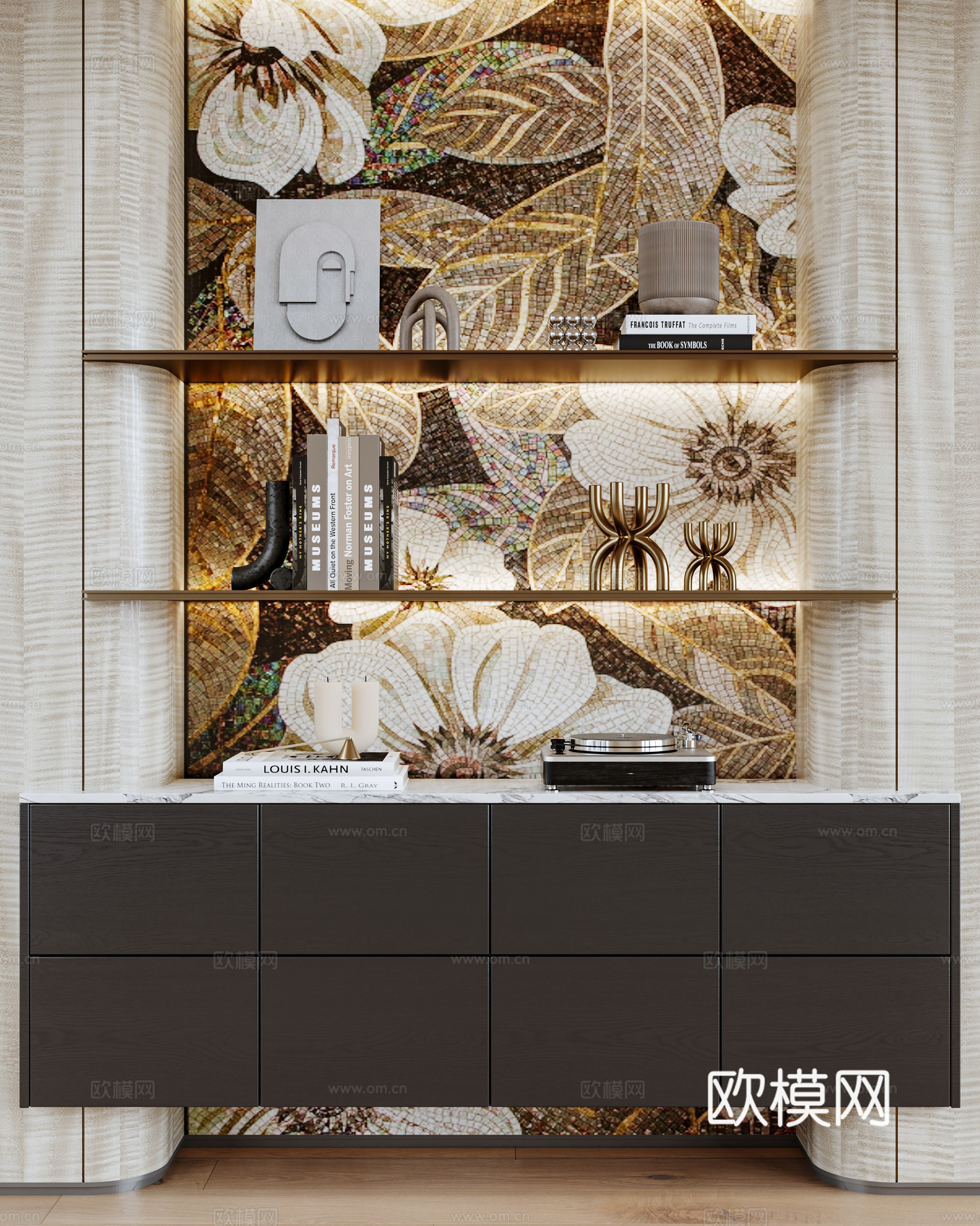 中古装饰柜架 书架 饰品摆件 置物架3d模型下载