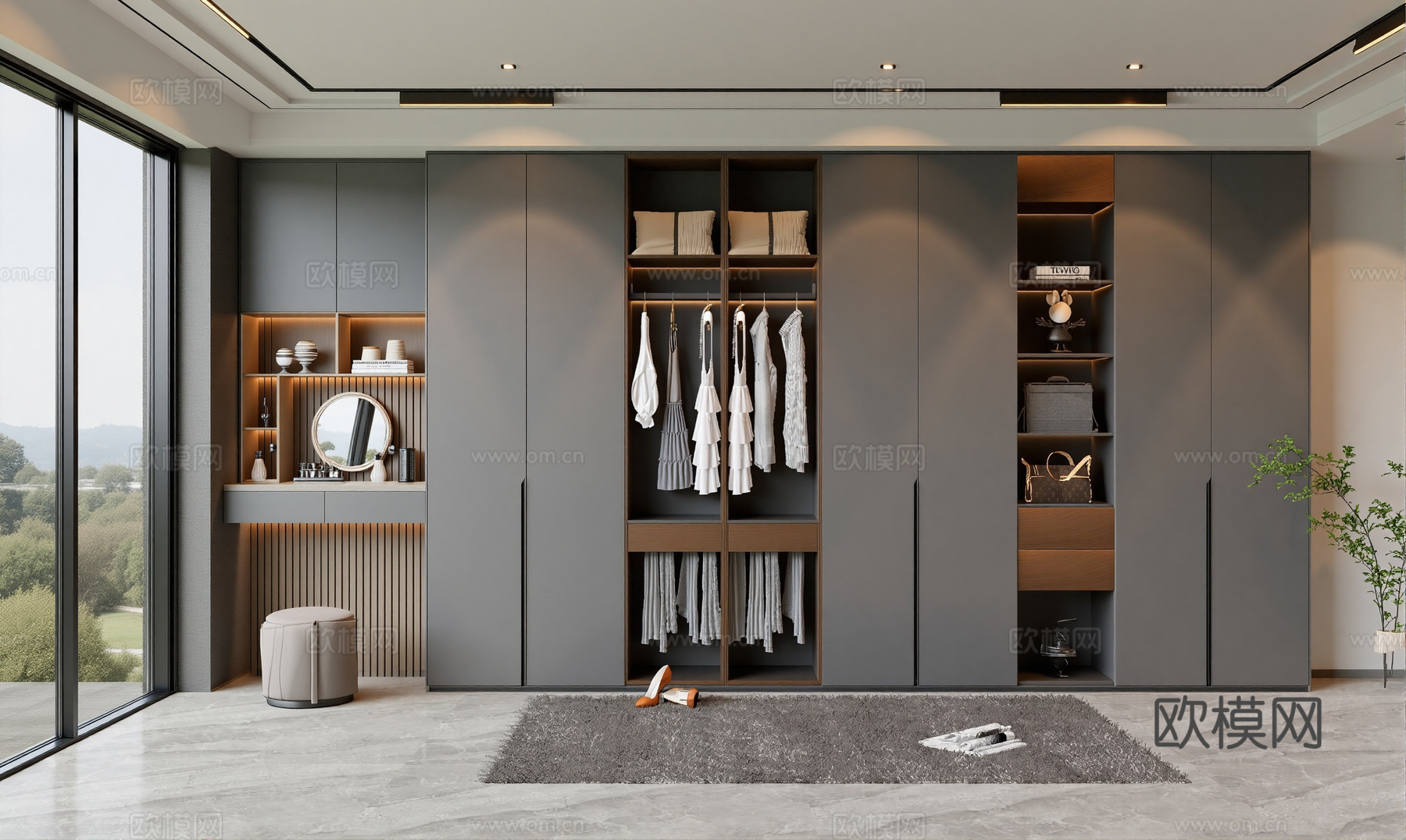 现代简约衣柜衣帽间su模型