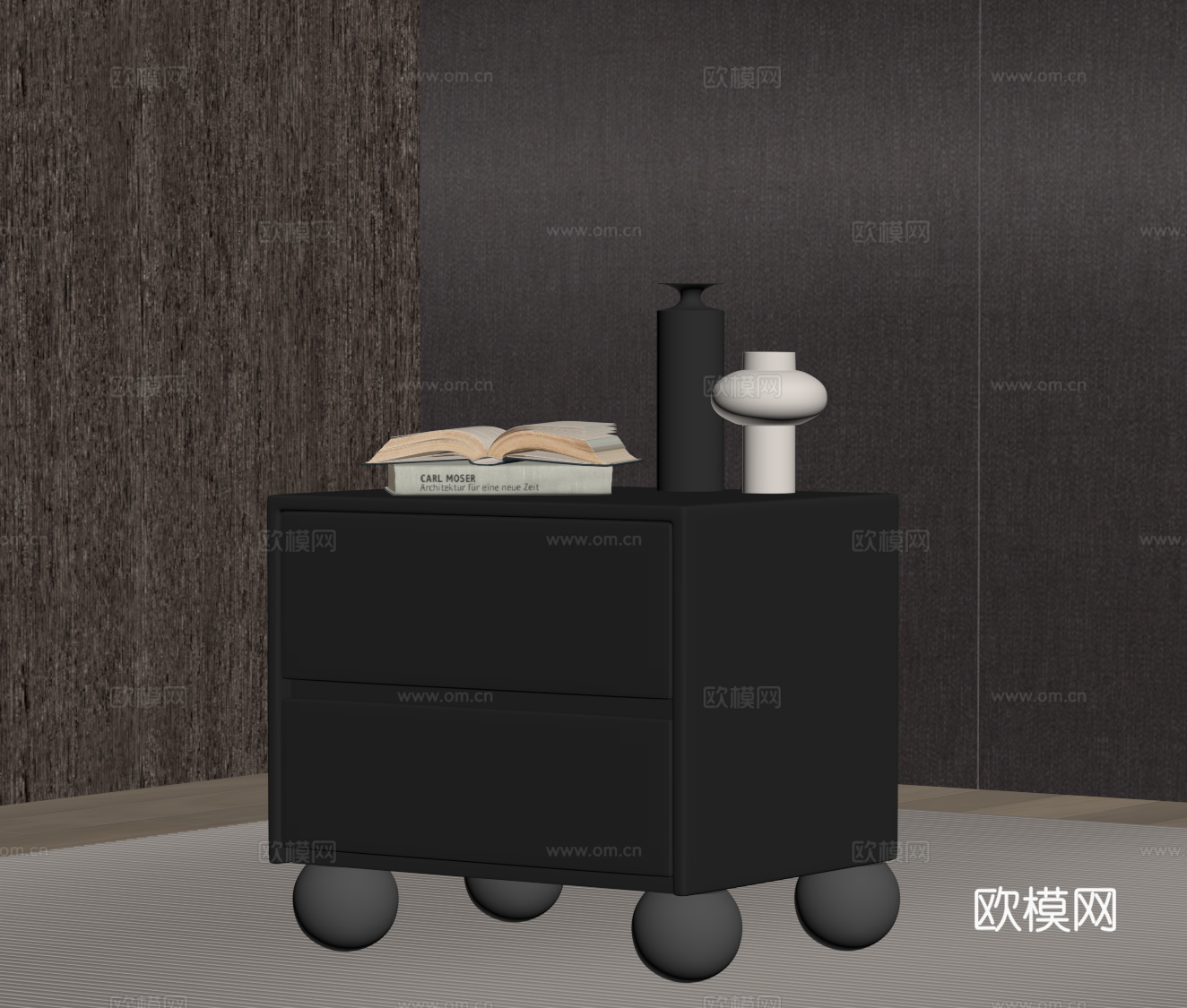 现代意式床头柜su模型